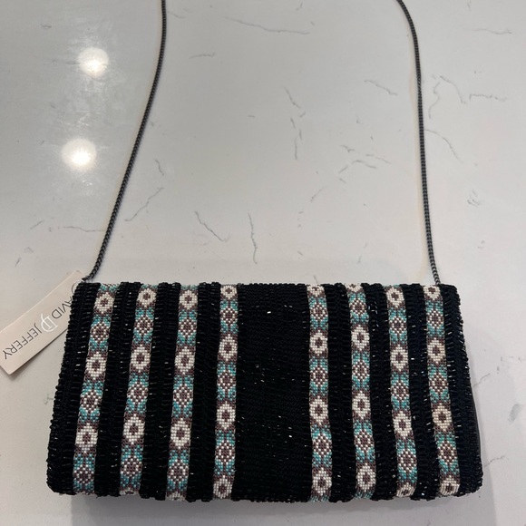 NWT David Jeffery Crossbody  Bag Beaded Black & Multicolor Aztec - Picture 5 of 6